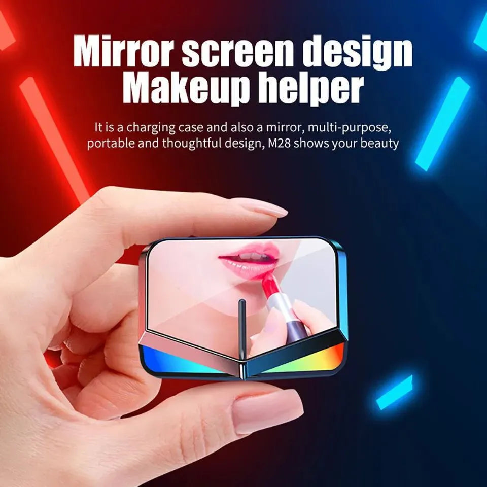 TWS-M28 true wireless Bluetooth earbuds in M28 Jerry colour with Jerry chip, PC ABS build, and in-ear low latency design