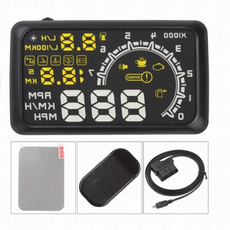 Black ABS head up display with multi-colour screen and data cable for OBD II EUOBD vehicles