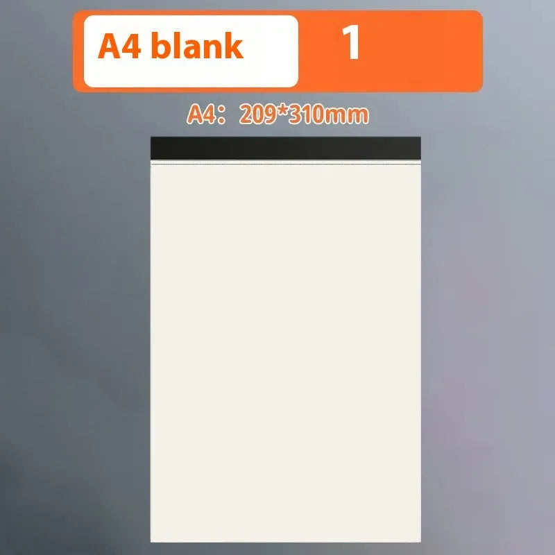 A5, B5 and A4 tearable writing pads showing grid, lined and blank page options