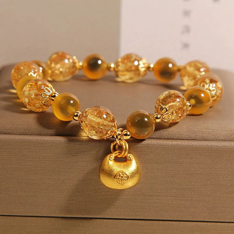 Yellow sugar heart agate crystal bracelet for women with luminous coloured glaze lucky bag charm