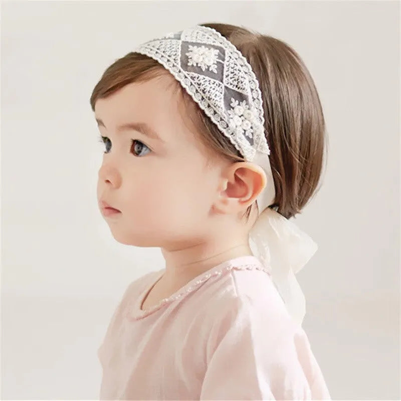 Baby girls cute bow-knot headband with lace floral design elastic non-toxic 8-22 inches