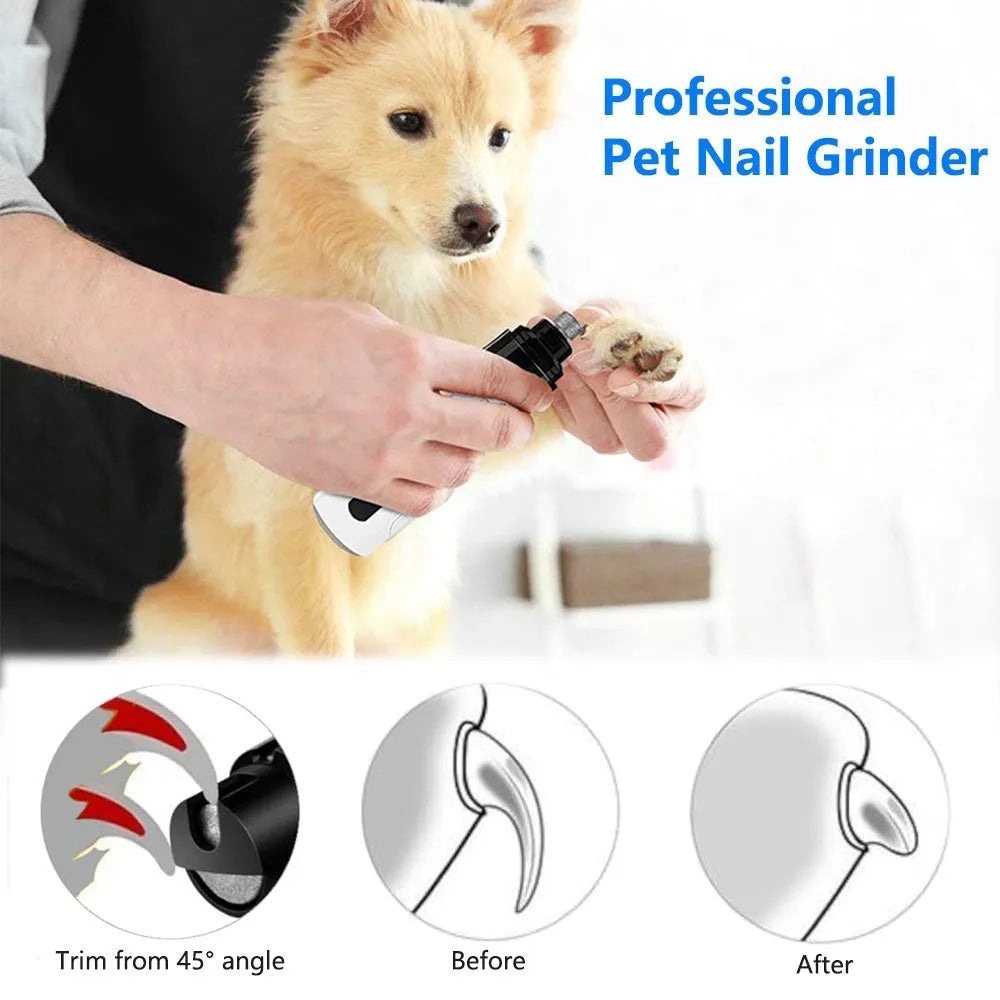 Electric dog nail trimmer device with LED display showing three speed settings for pet grooming
