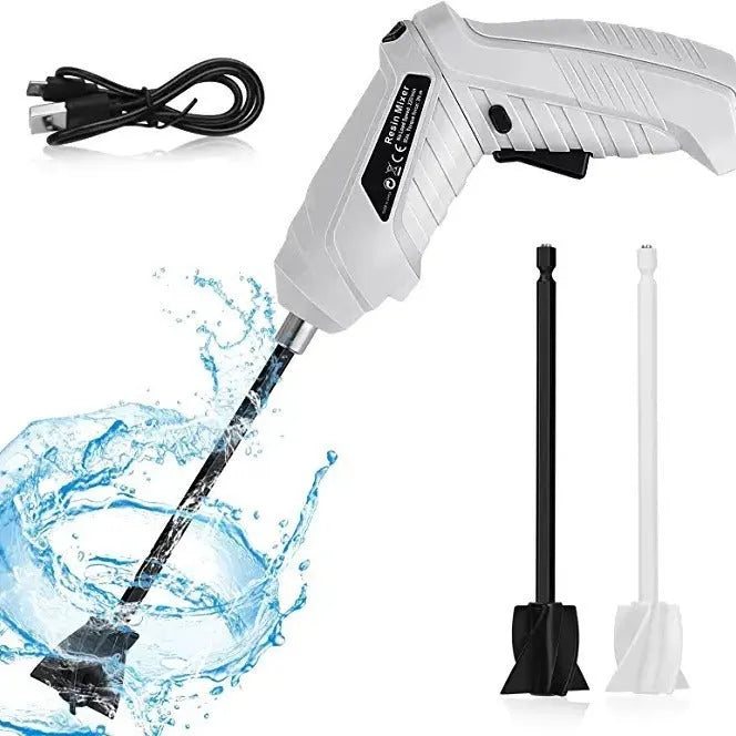 Hand-held ABS plastic epoxy resin stirrer with two mixing rods and charging cable for resin crafts