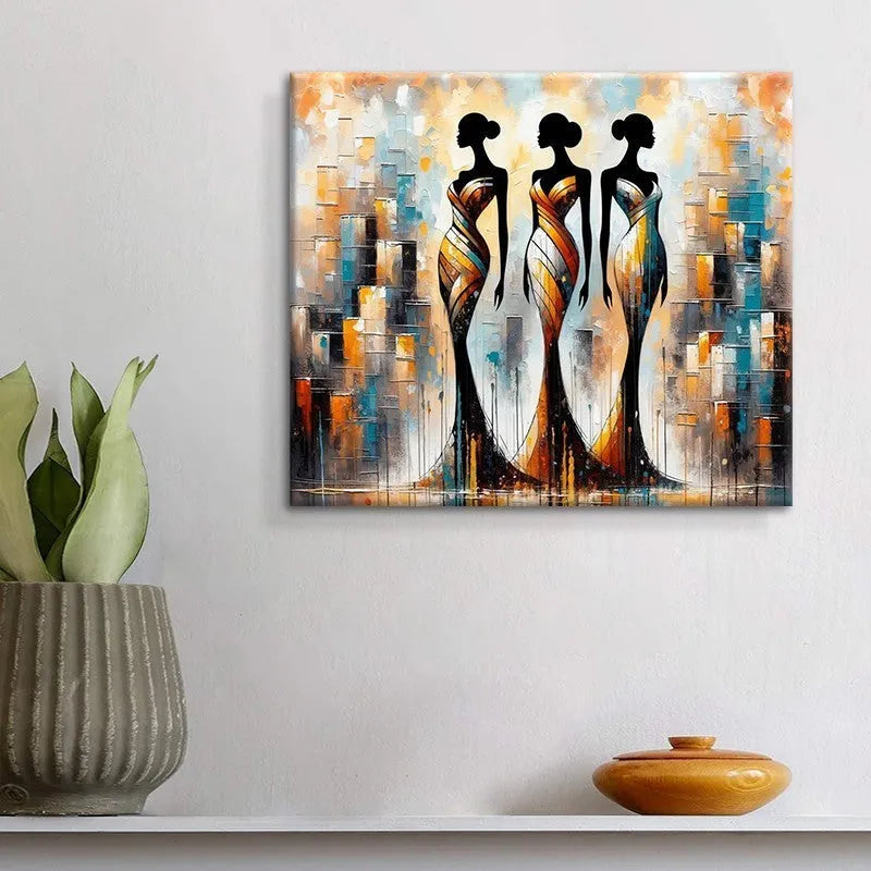 Large abstract handmade oil painting of African woman on canvas for modern home decoration