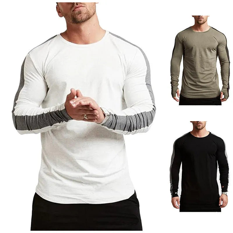 Men's long-sleeved modal T-shirt in white, slim fit, plain round neck, on white background
