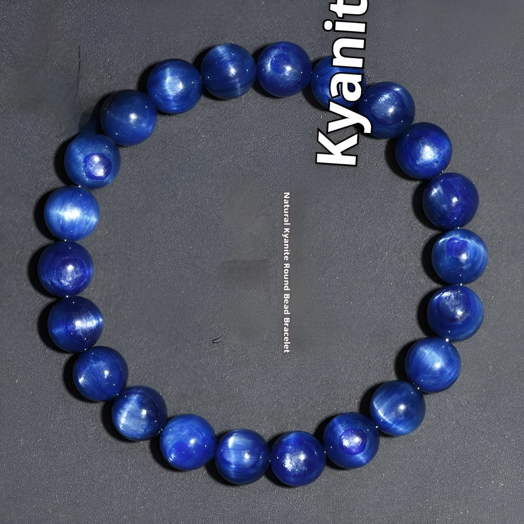 Blue crystal bracelet with geometric Ruyi design showing polished beads in various diameter options