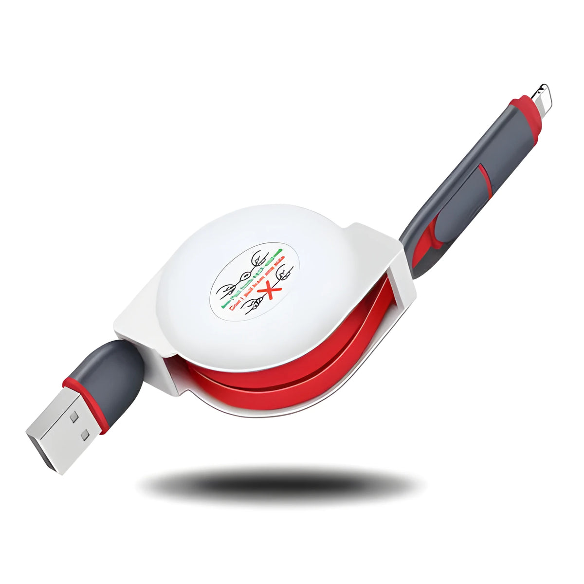 3-in-1 telescopic charging cable extended to show connectors with 120cm TPE cable and titanium alloy plugs.
