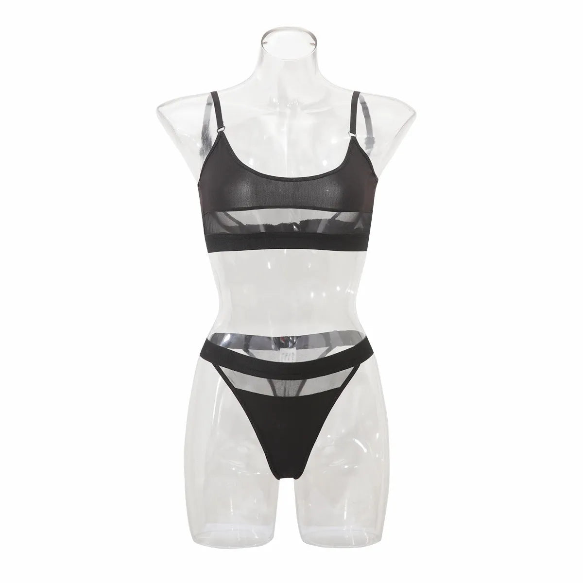 Women's black and white underwear set with full-cup bra and matching panties