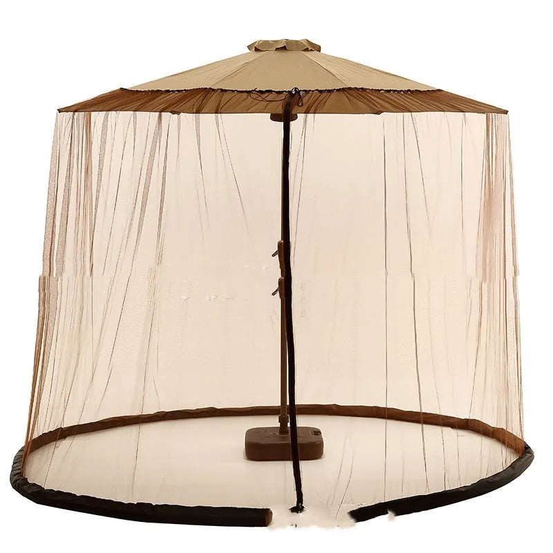 Outdoor mosquito umbrella tent canopy with integrated insect net in beige colour