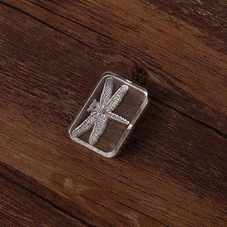 Transparent acrylic hand seal with silicone stamp in Dragonfly or Fei Xue Fern colour, 12mm height.