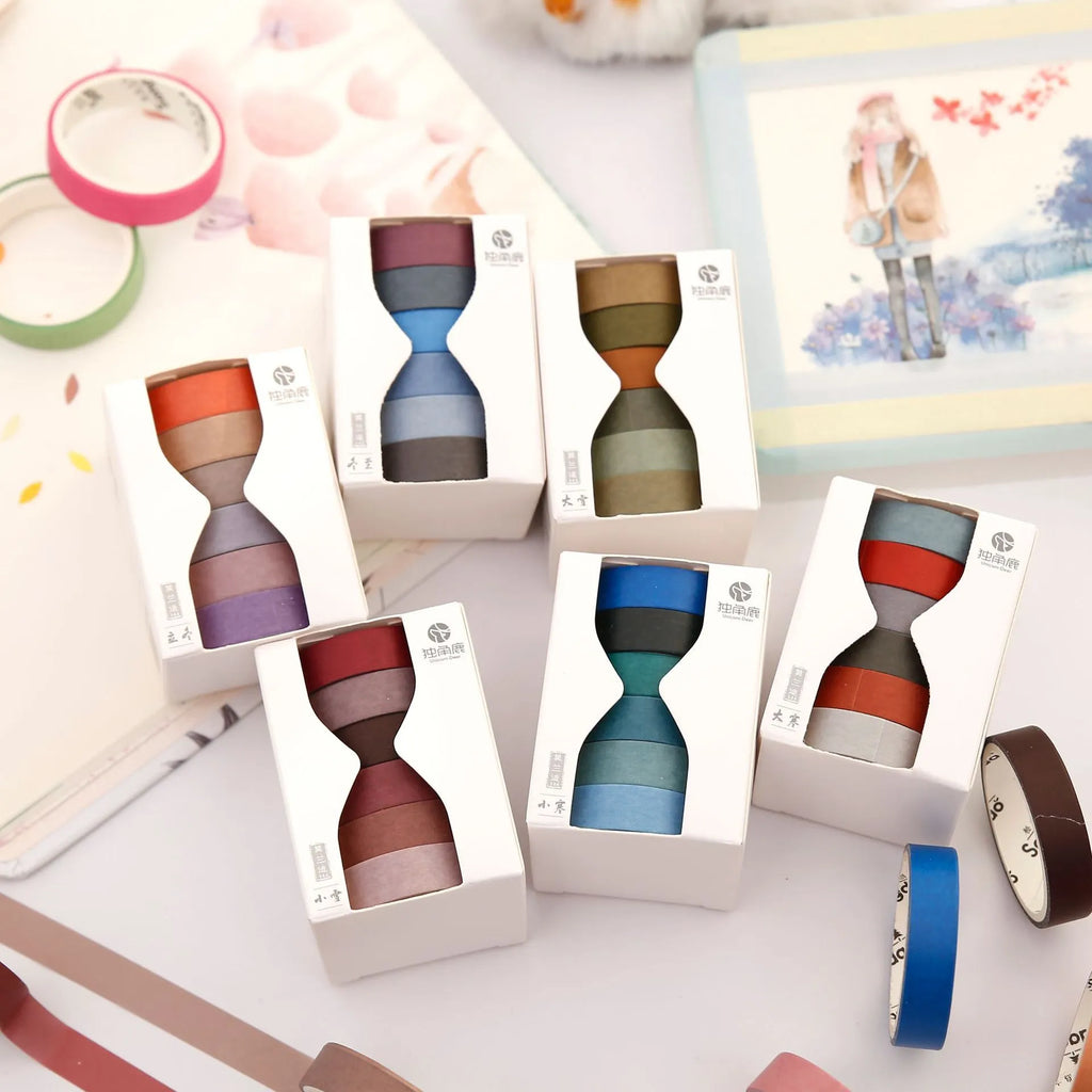 Morandi paper tape 9mm x 3m in assorted colours on a white background