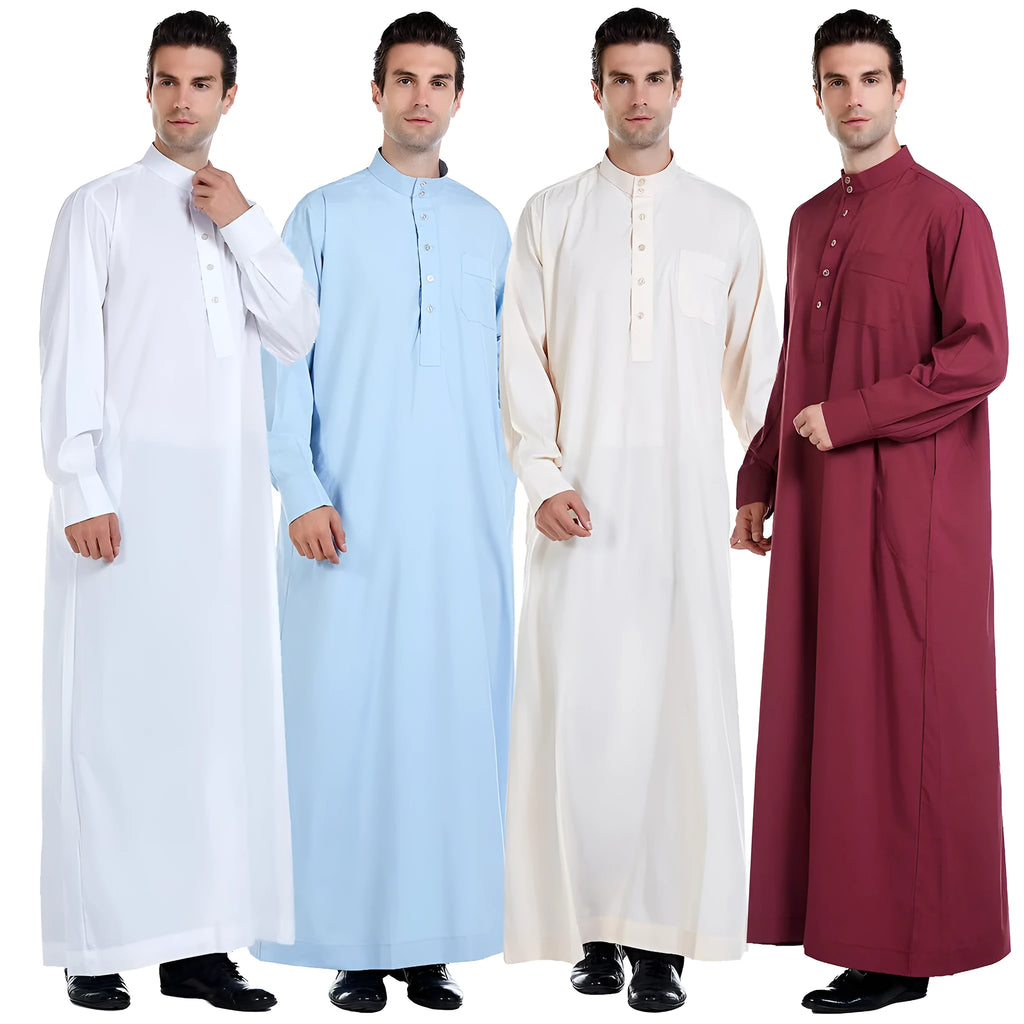 Muslim Arab Middle Eastern men's robe in beige with long sleeves, woven polyester fabric