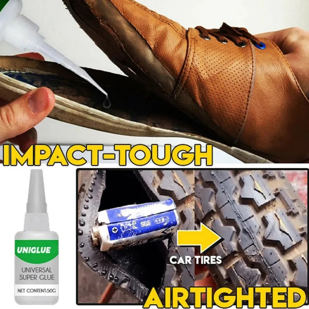 Uniglue Universal Super Glue tube, clear liquid, with pin-point nozzle, for multi-surface repairs