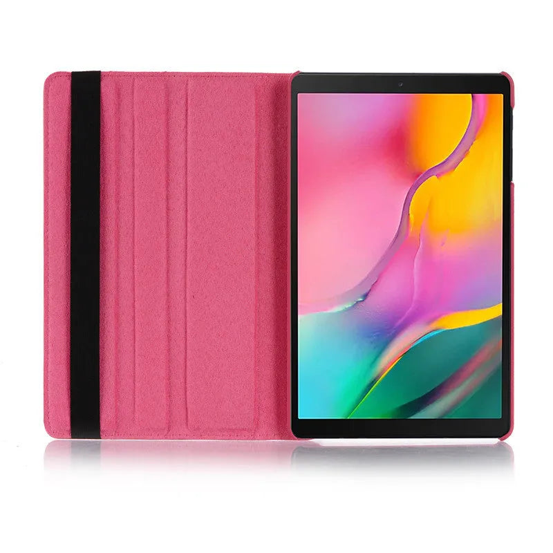 iPad rotating protective sleeve in imitation leather clamshell case showing multiple colour options