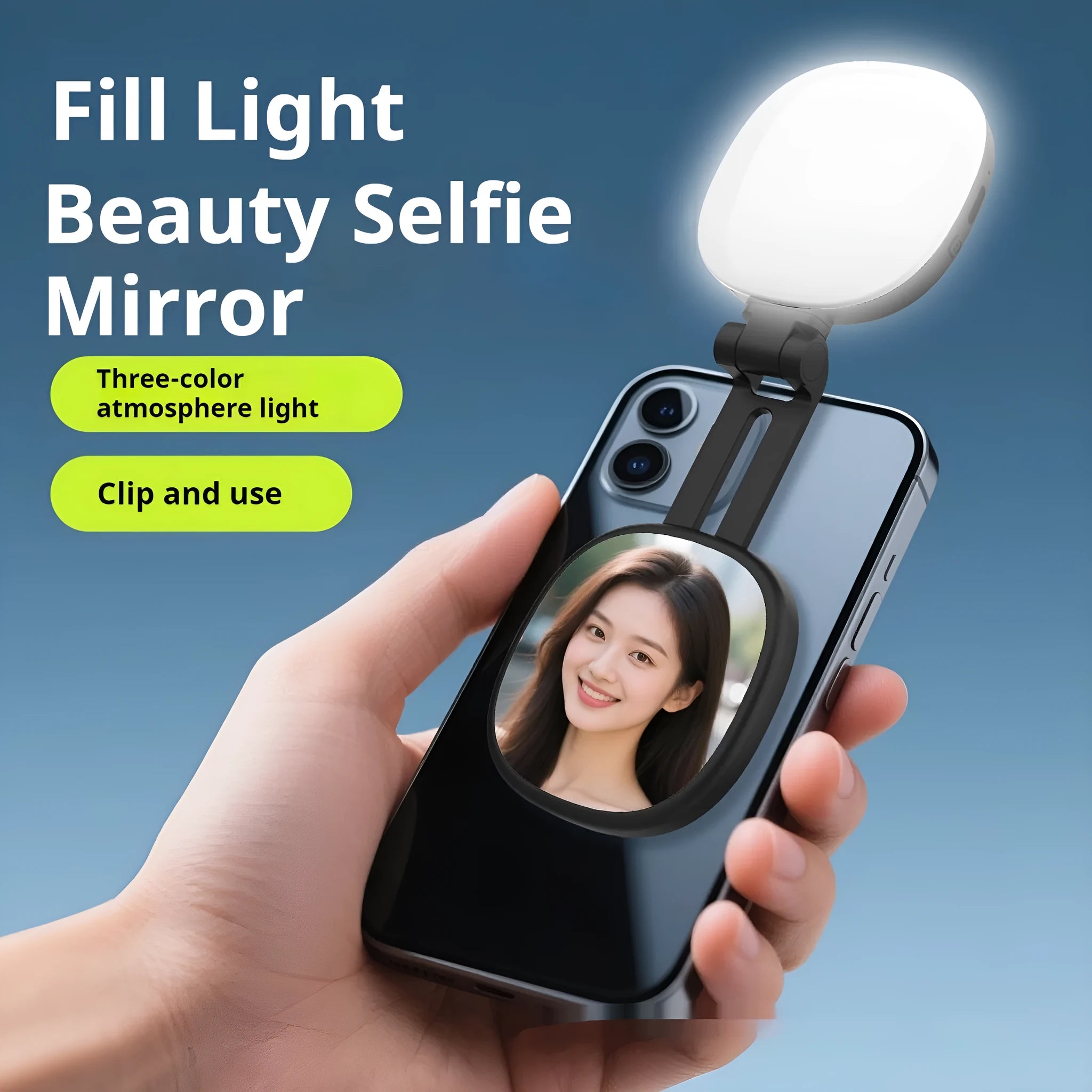 Black and white handheld magnetic phone selfie fill light with adjustable colour temperature settings.