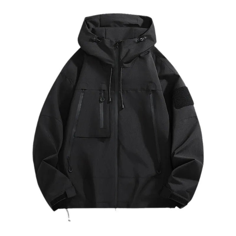 Men's hooded shell jacket in polyester blend, long sleeve, casual outdoor mountaineering jacket, available in six colours