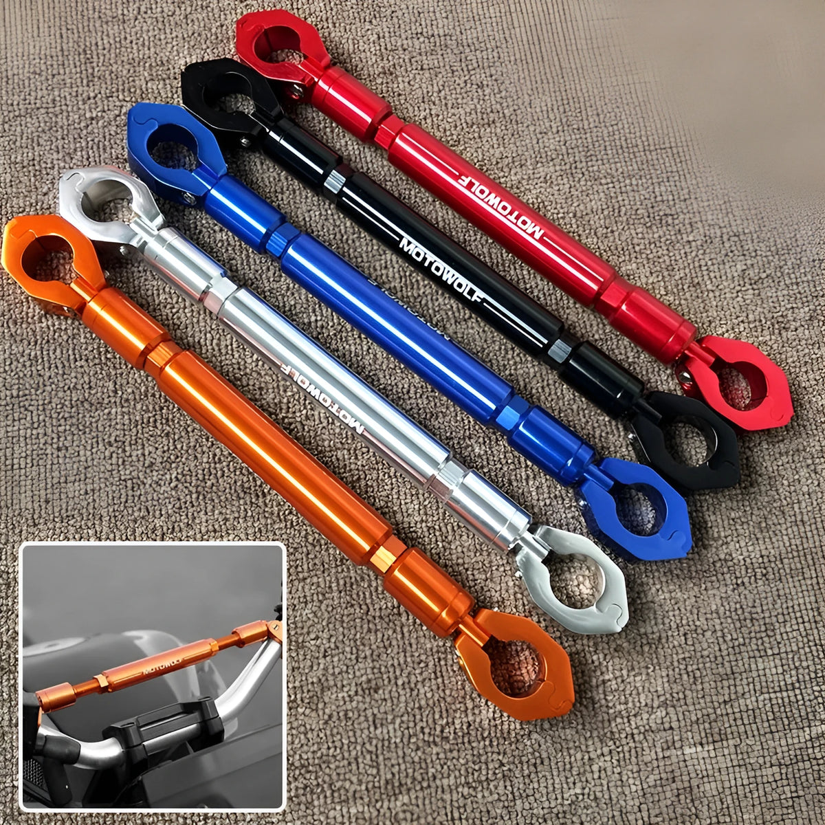 Aluminium alloy motorcycle handlebar crossbar in silver colour for steering stabilisation