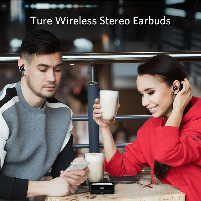 Black and white TWS true wireless earbuds with Bluetooth 5.0 and IPX5 waterproof rating