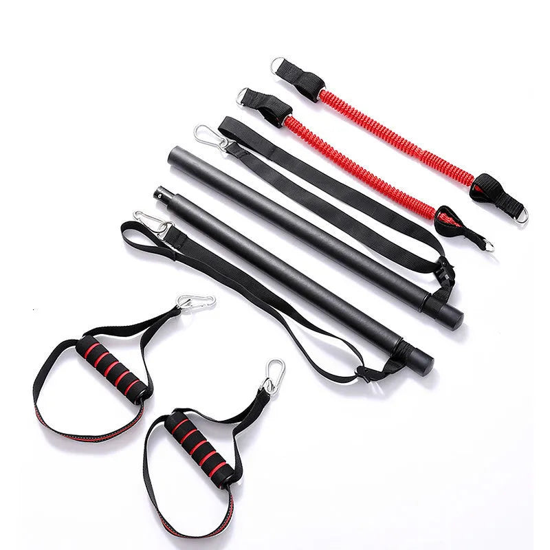 Body workout trainer bar with resistance bands and rubber buckles, 100cm pole length, home strength training equipment