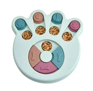 Dog eating interactive stuffy toy slow feed bowl in blue thickened PP non-slip bottom claw style