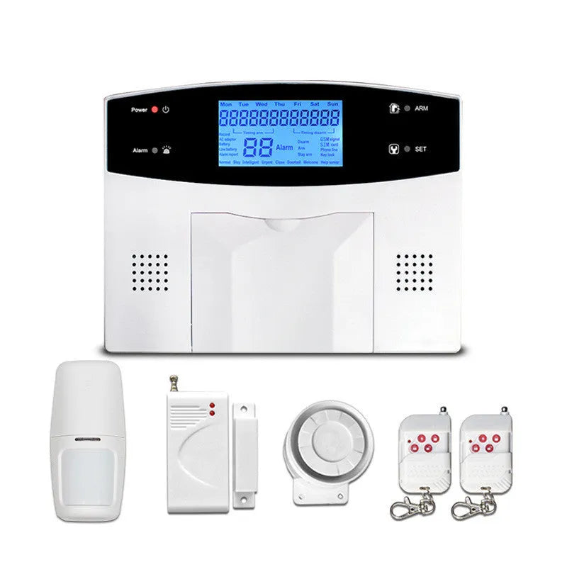 White dual network anti-theft alarm host with mobile card and phone line connectivity