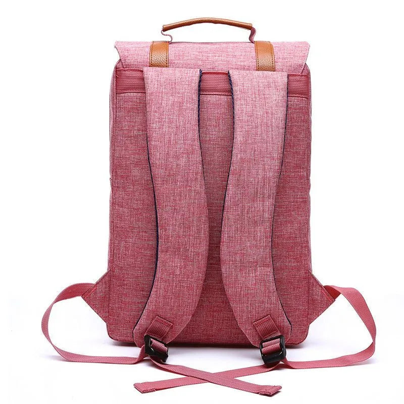 Canvas computer backpack in nylon waterproof cloth with 40x29x12cm dimensions, front view, black colour option, lightweight sports fashion design.