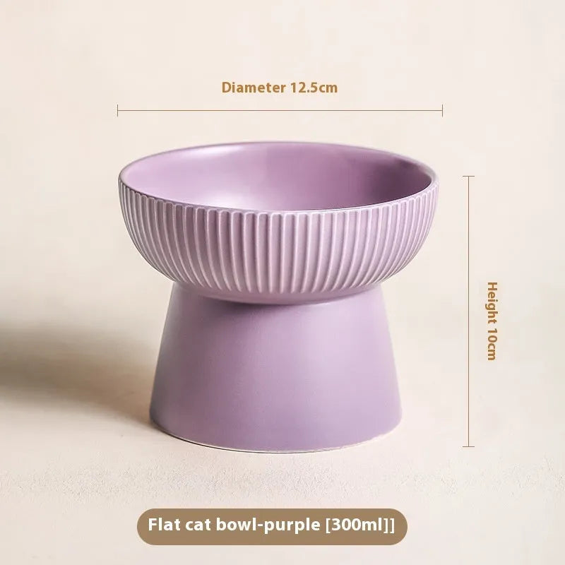 Striped oblique matte purple anti-tumble porcelain cat goblet rice bowl on a light background