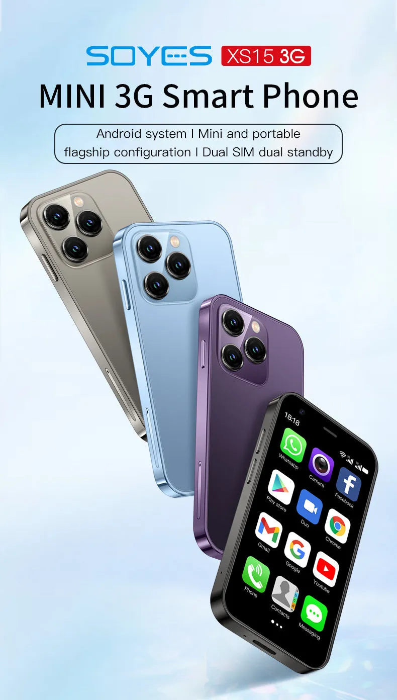Mini smartphone with 30-inch screen in black, green, or pink purple colours showing straight plate design