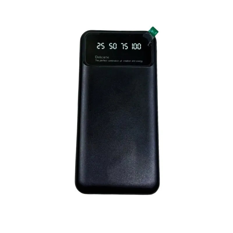Black ultra-thin power bank showing compact design with 10000 mAh capacity and creative aesthetic