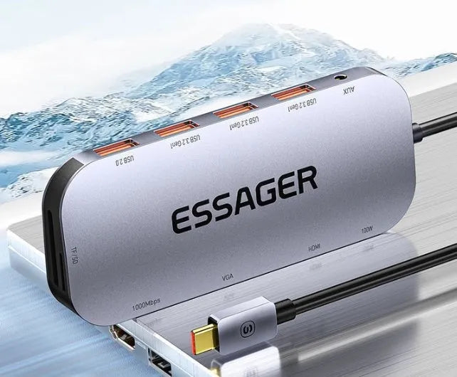 11-in-1 USB C expansion dock with multiple ports including Ethernet, HDMI, and USB connections