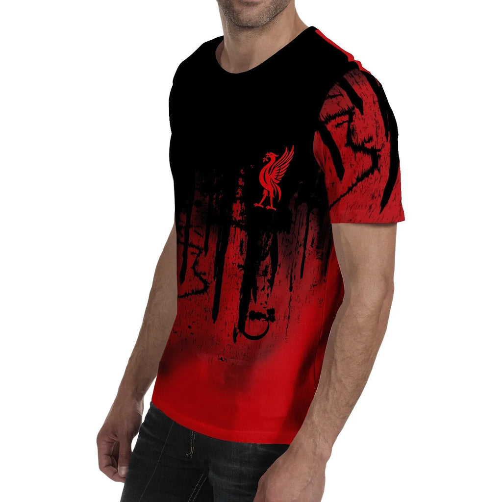 Linen football fans jersey t-shirt in black and red colour options, Asian sizing S to 3XL