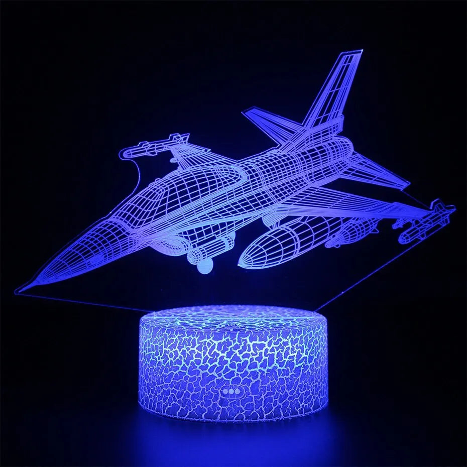 Cartoon aeroplane night light with colourful LED illumination and touch control