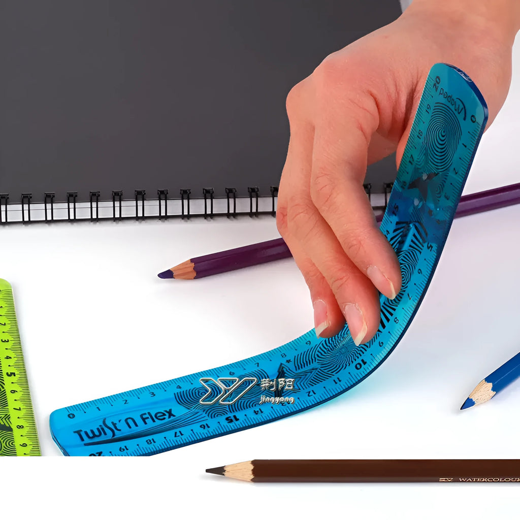 30cm soft plastic ruler in blue, pink, and green colours with clear double-sided scale