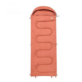 Ochre and olive green portable cotton camping sleeping bag quilt laid out flat.