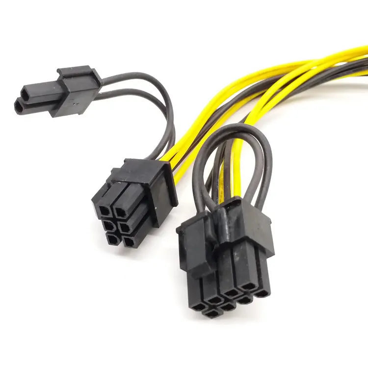 Yellow graphics power cord adapter with 6PIN to dual 8PIN (6+2) connectors for extending GPU power supply cable