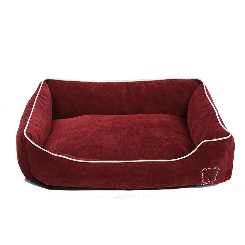 Foldable bite resistant corduroy dog kennel in coffee colour with removable mat, size
