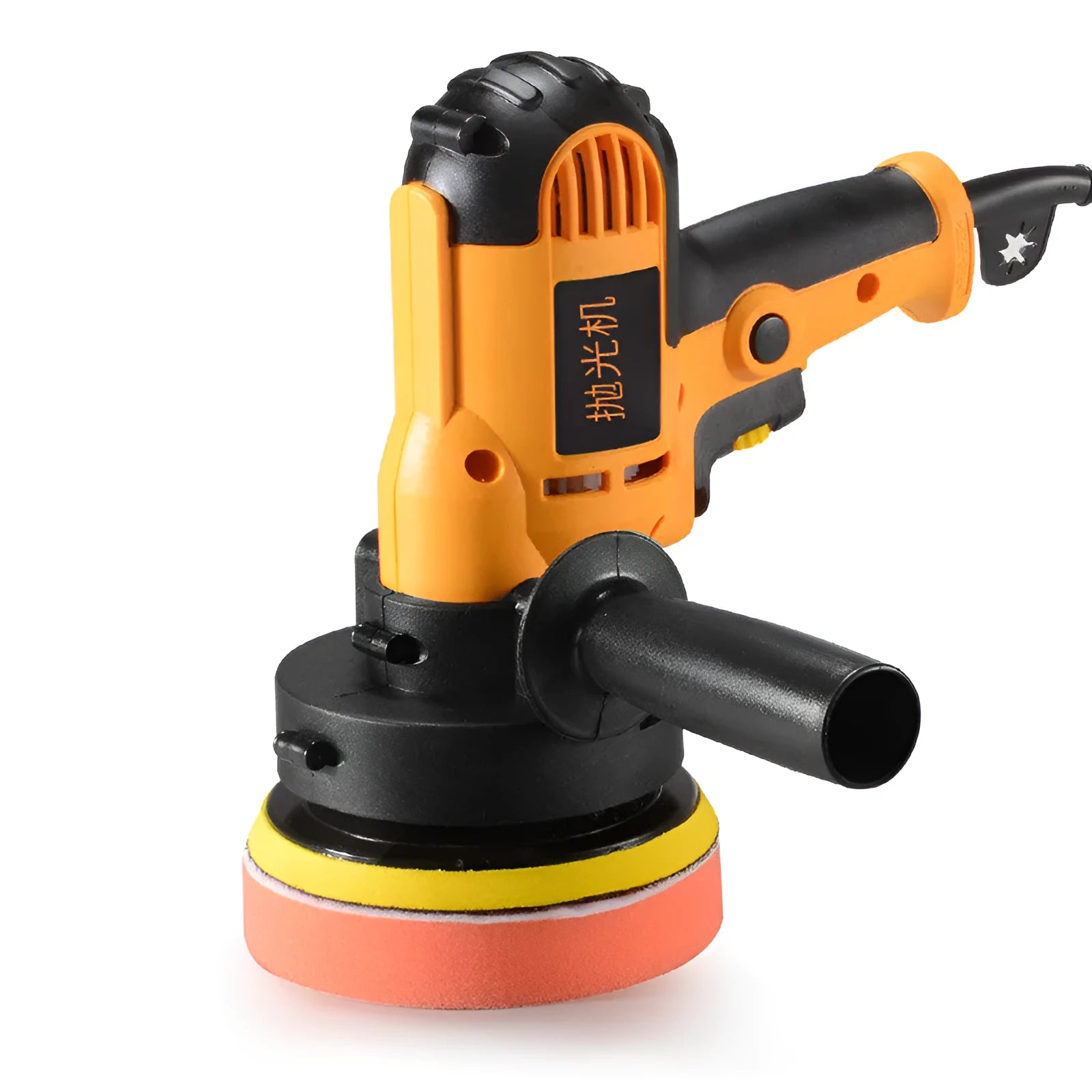 Yellow automotive polishing machine with 125mm disc for metal wood tile leather surfaces