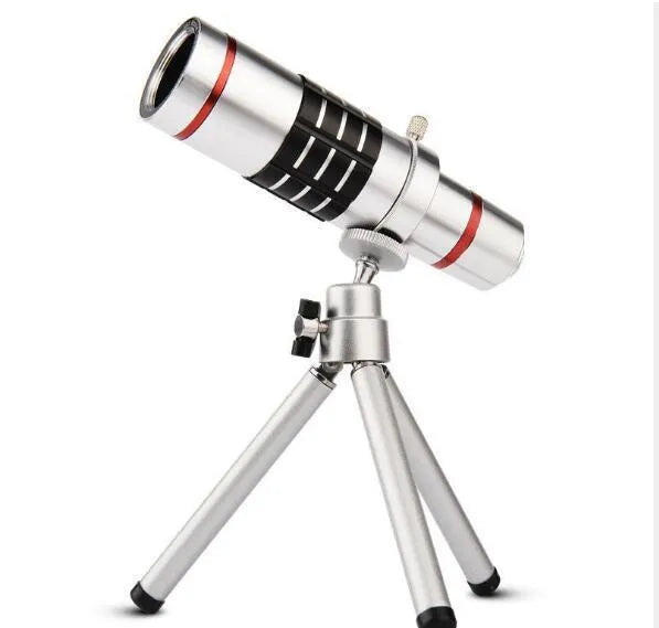 White 18x zoom optical telescope lens with 31mm diameter and black focus ring on neutral background