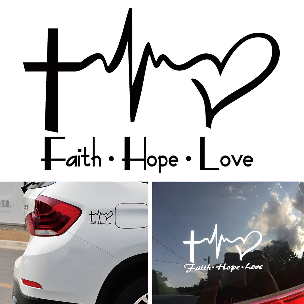 Faith hope love plus wall sticker black PVC 14.6 x 9 cm on a light wall