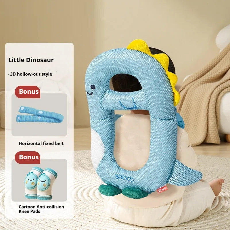 Baby wearing cartoon dinosaur anti-collision pillow for toddler fall protection