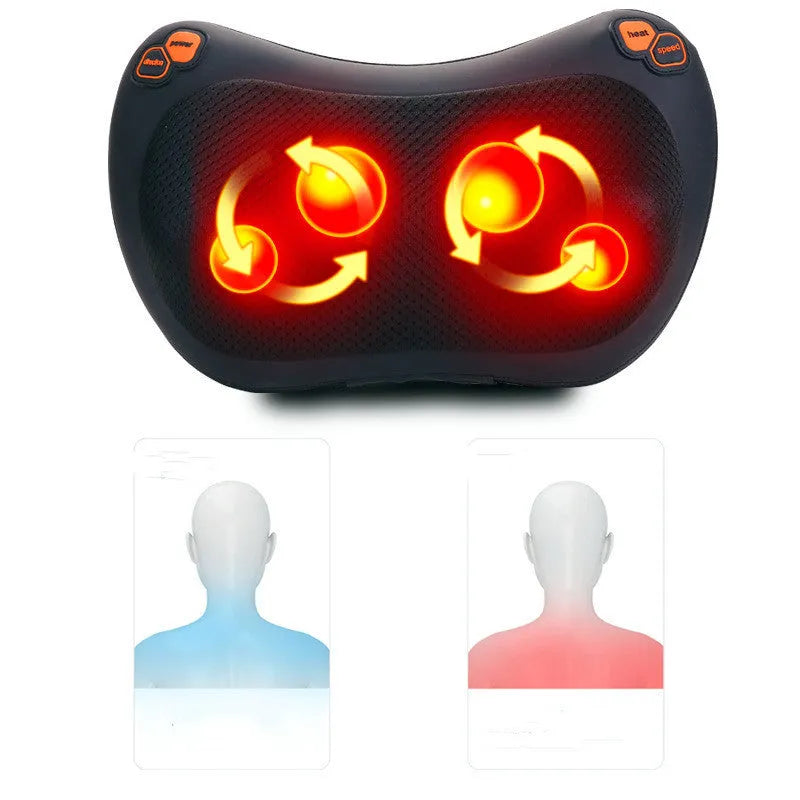 Black car massage pillow with kneading heating function for neck back and legs
