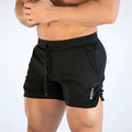 Men quick dry fitness bodybuilding shorts in black polyester blend side view