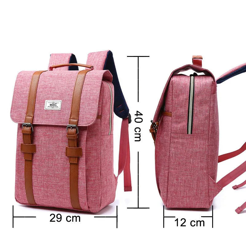 Canvas computer backpack in nylon waterproof cloth with 40x29x12cm dimensions, front view, black colour option, lightweight sports fashion design.
