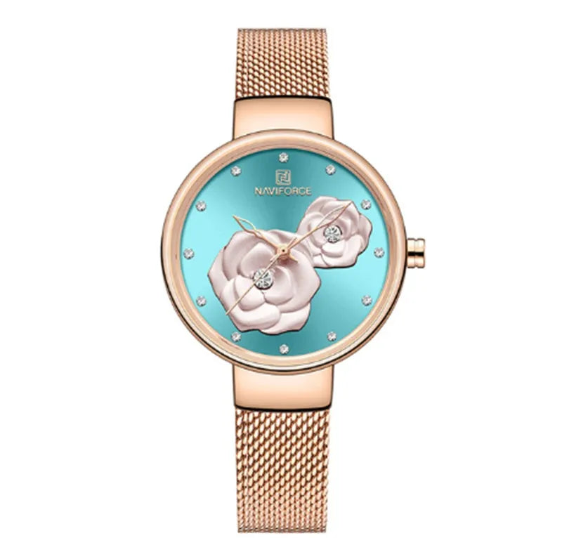 Ladies quartz watch silver with rose shell white noodles dial stainless steel strap 32mm