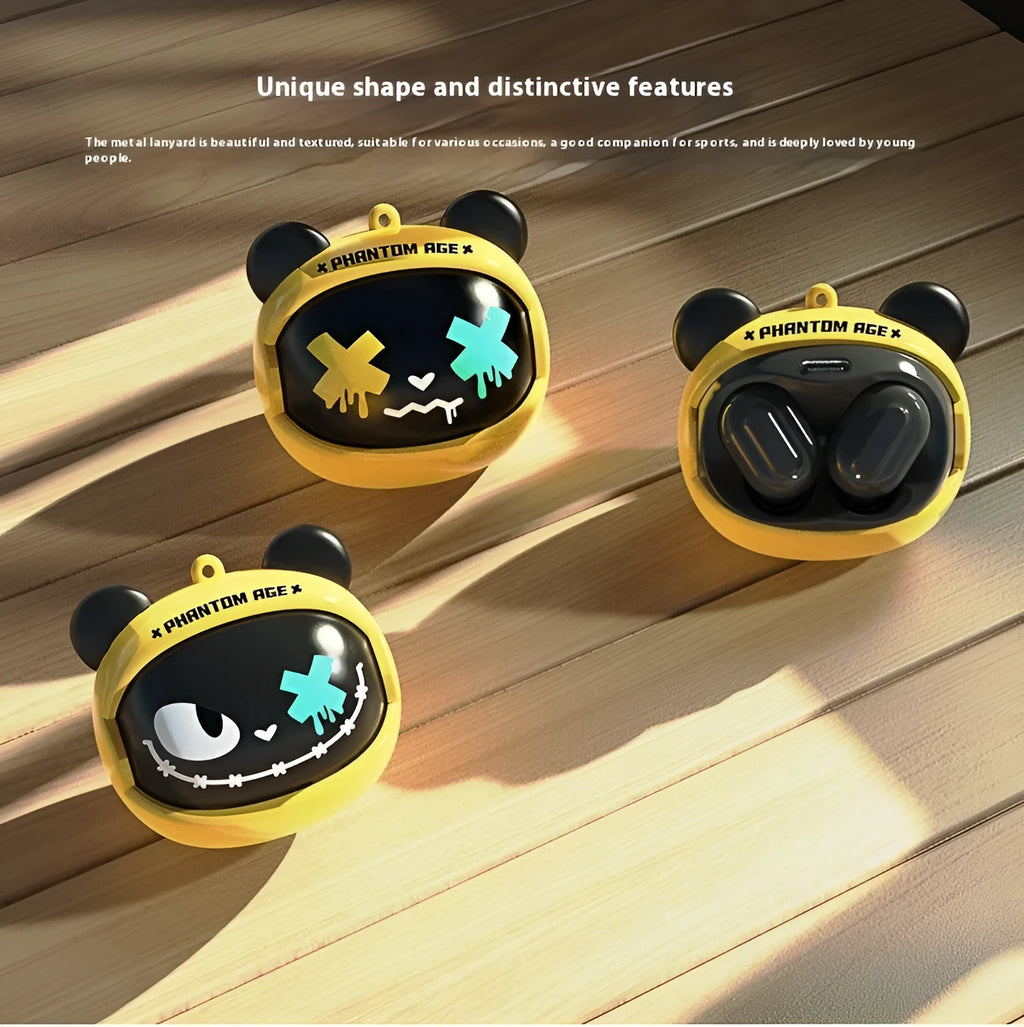 Rotating face changing in-ear Bluetooth headset with Jerry chip, PC ABS material, and four face panel options including Yellow Bear and Blue Monster