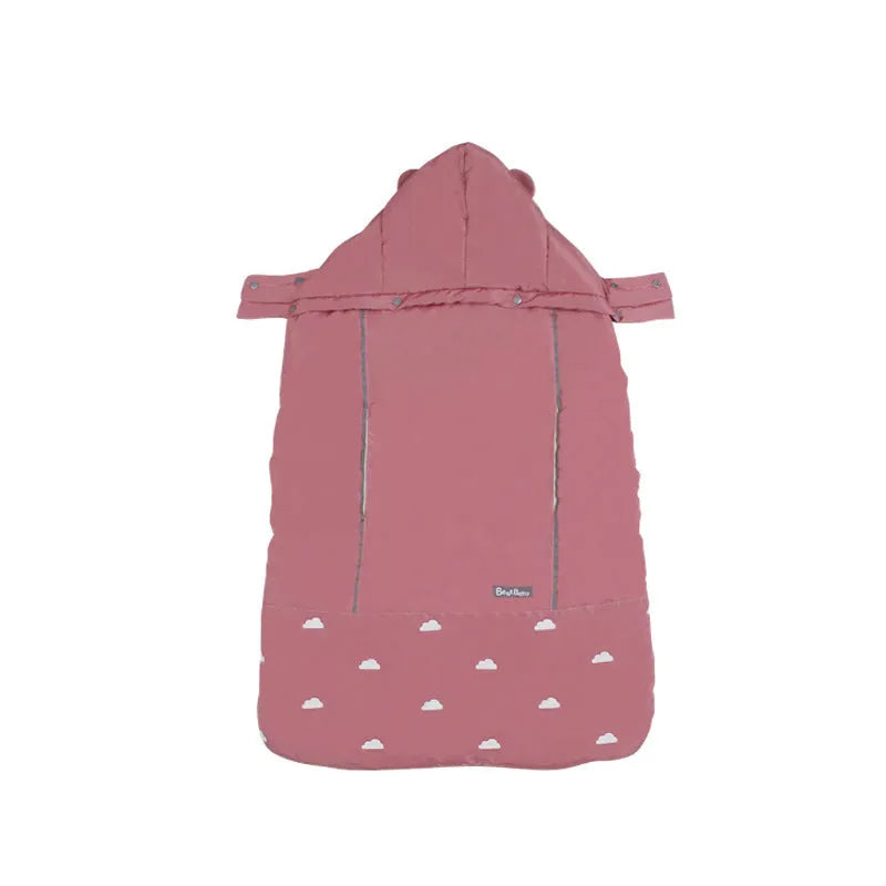 Baby carrier cloak cover windproof quilt coral fleece 78x64cm with detachable hood and reflective tape in Blue