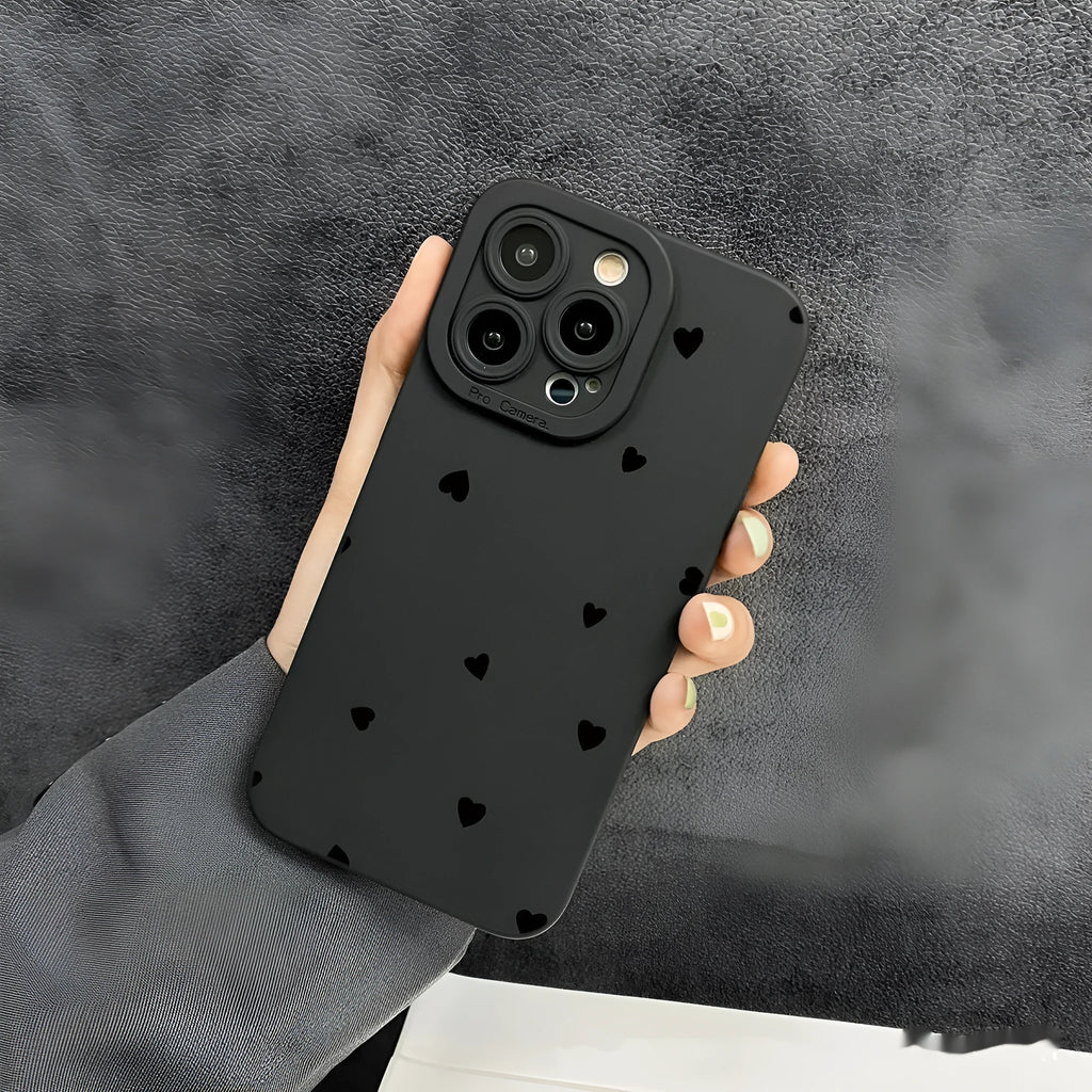 Black TPU phone case with love design compatible with iPhone 11 12 13 14 15 16 series