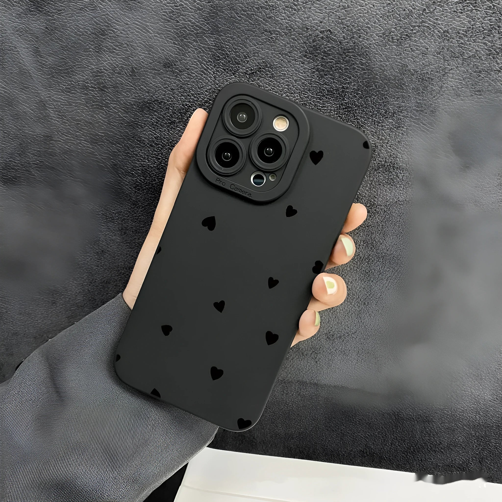Black TPU phone case with love design compatible with iPhone 11 12 13 14 15 16 series
