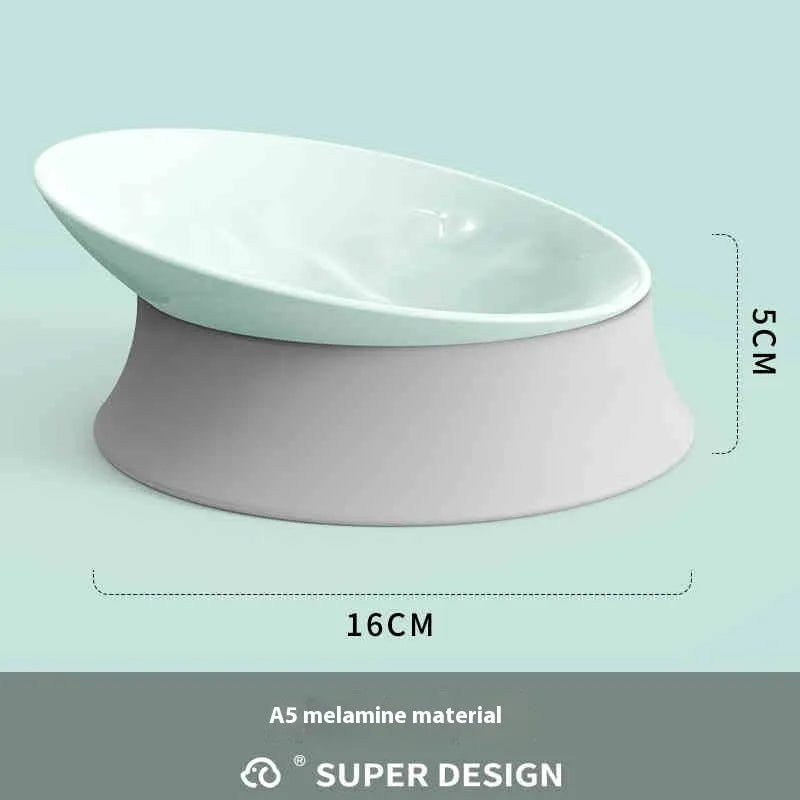 Cat protective cervical spine drinking bowl in white ceramic, 16.3cm diameter, raised design for natural feeding posture