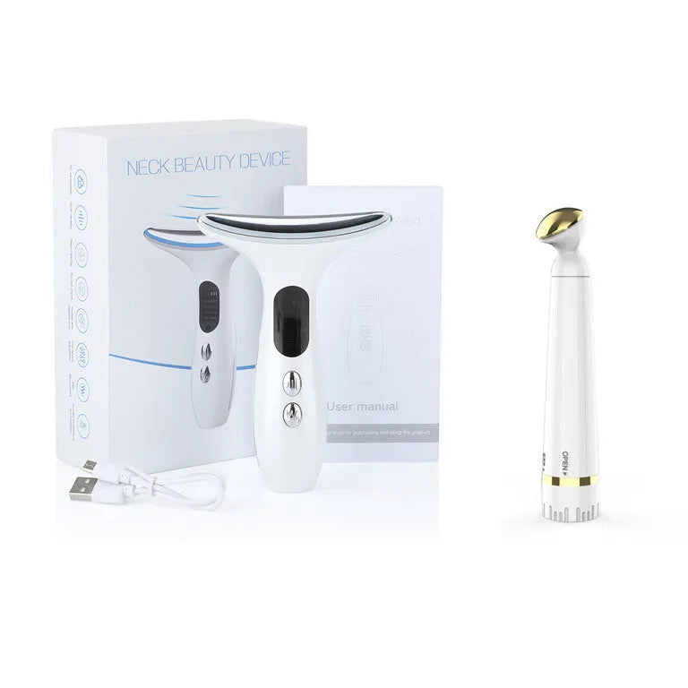 Tightening beauty instrument with USB charging and blue, green, and red light modes for home neck wrinkle care.